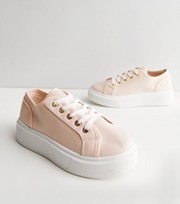 New Look Pink Canvas Lace Up Chunky Trainers